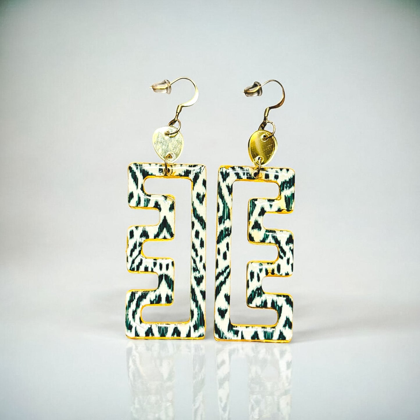 Zebra w/ Gold Acrylic Recycled Chipboard Earrings