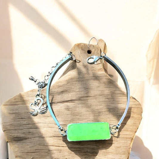 Kelly Green Stainless Steel Cement Inlay Bracelet