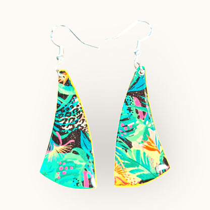 Fall Tropical Trapezoid Recycled Chipboard Earrings