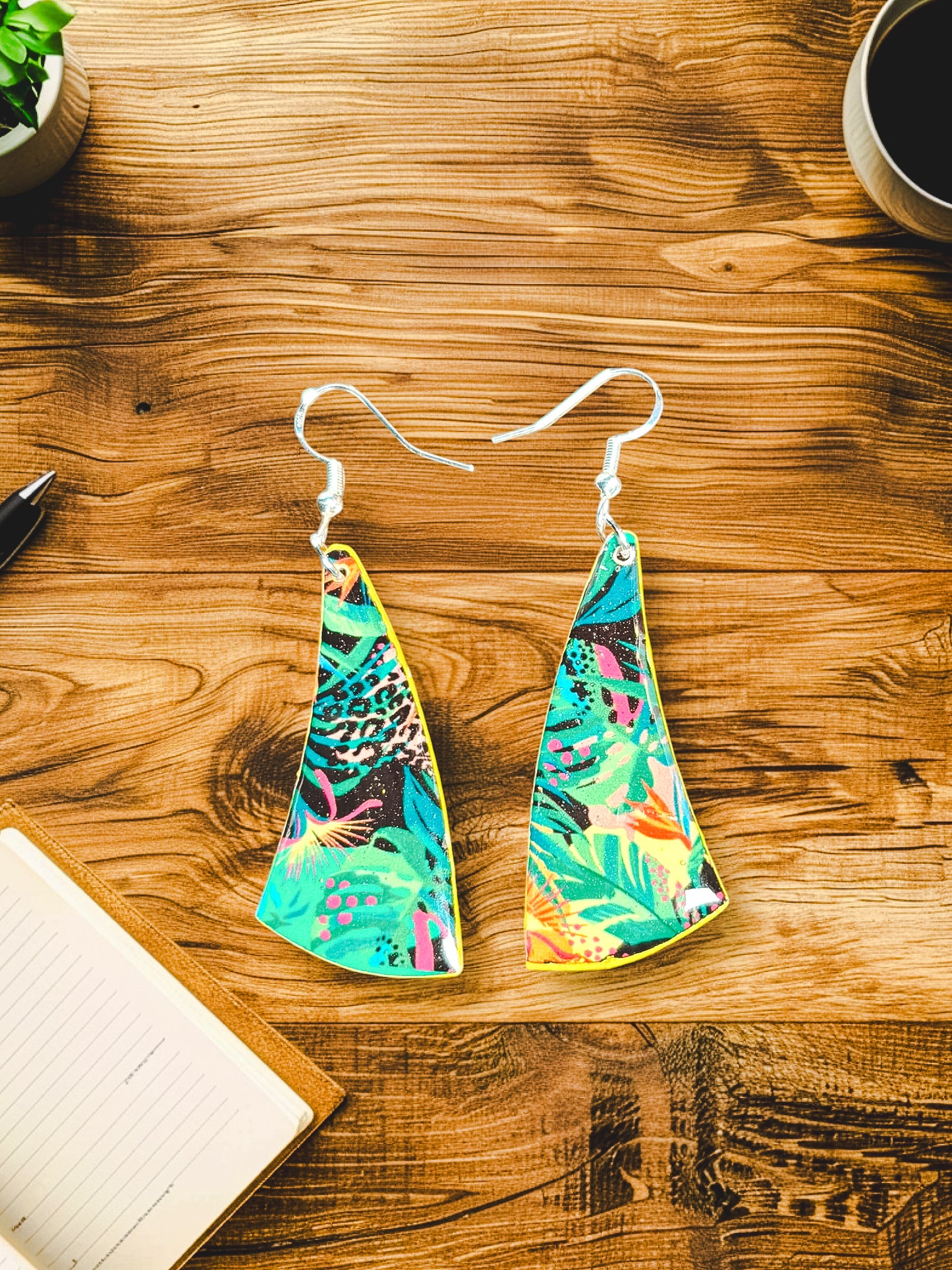 Fall Tropical Trapezoid Recycled Chipboard Earrings