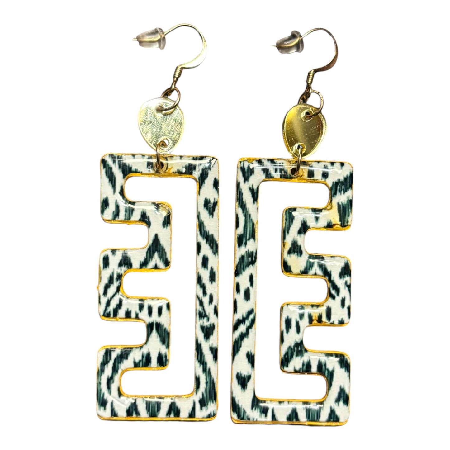 Zebra w/ Gold Acrylic Recycled Chipboard Earrings