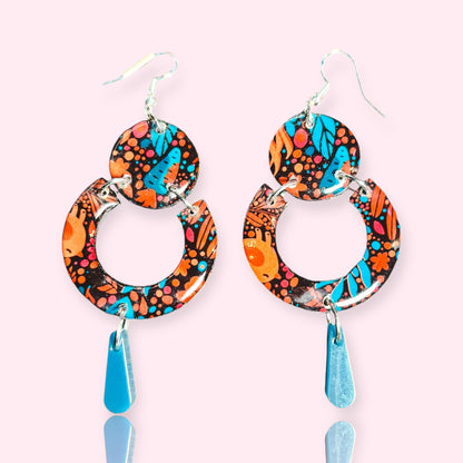 Tab Top & Dangle Abstract Pattern Recycled Chipboard Earring