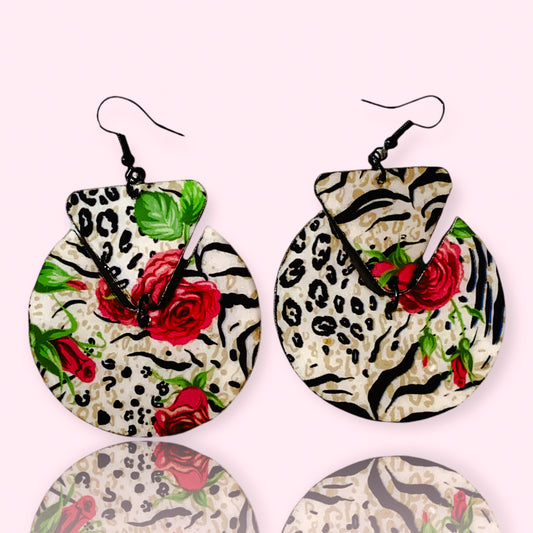 Floral & Animal Print Recycled Earring with Triangle Tab