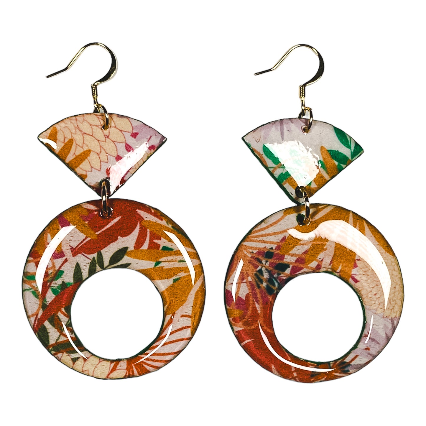 Muted Tropical Pattern Open Circle Earring