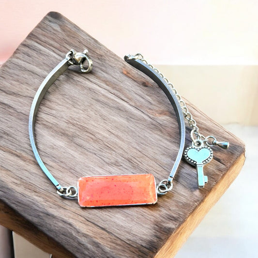 Orange Stainless Steel Cement Inlay Bracelet w/ Charm