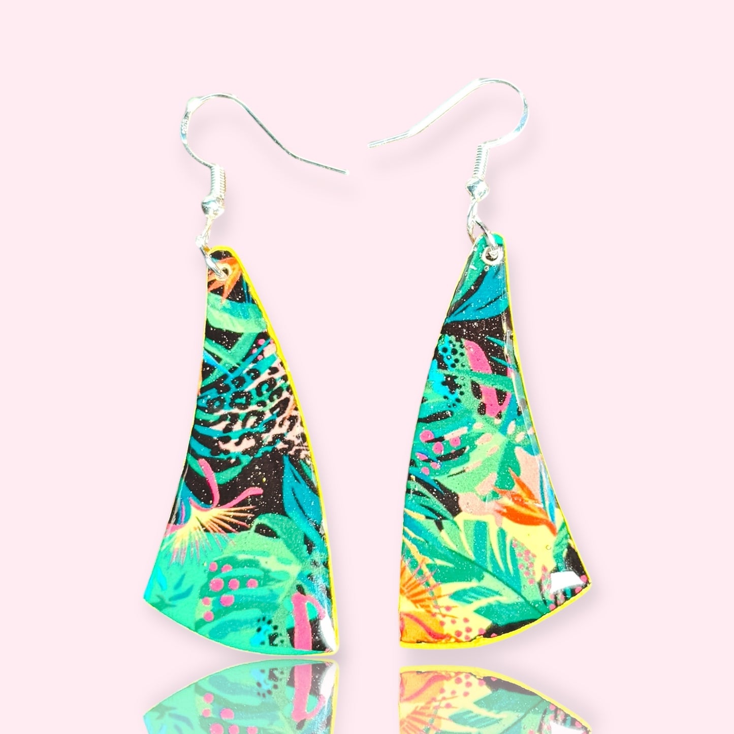 Fall Tropical Trapezoid Recycled Chipboard Earrings