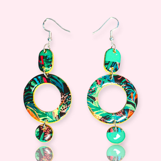 Fall Tropical Open Circle w/drop Recycled Chipboard Earrings