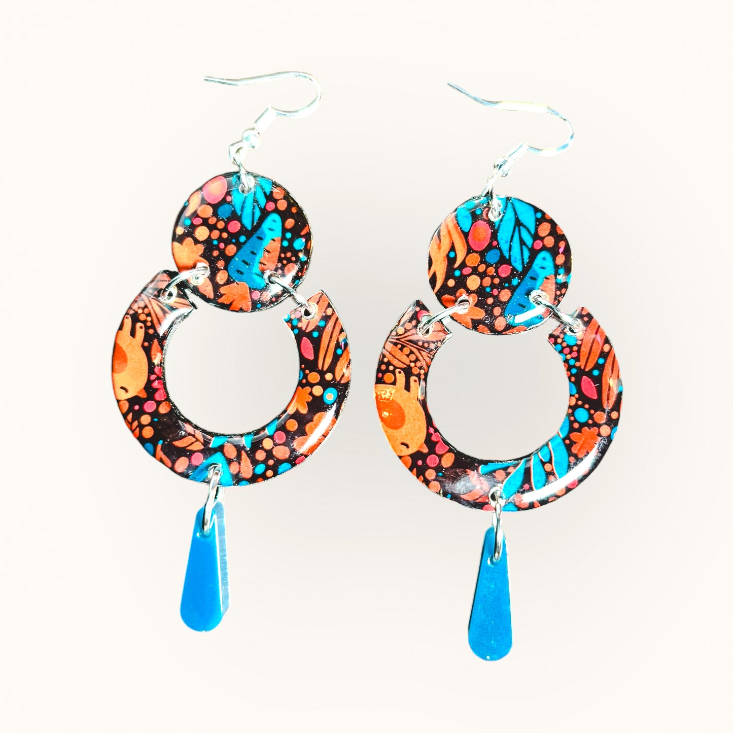 Tab Top & Dangle Abstract Pattern Recycled Chipboard Earring