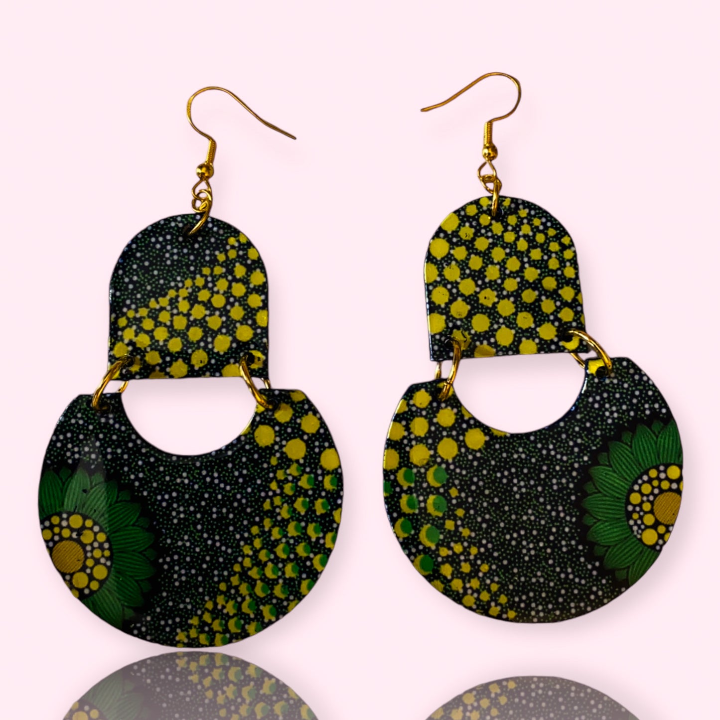 Navy Blue & Yellow Ethnic Pattern Recycled Earrings