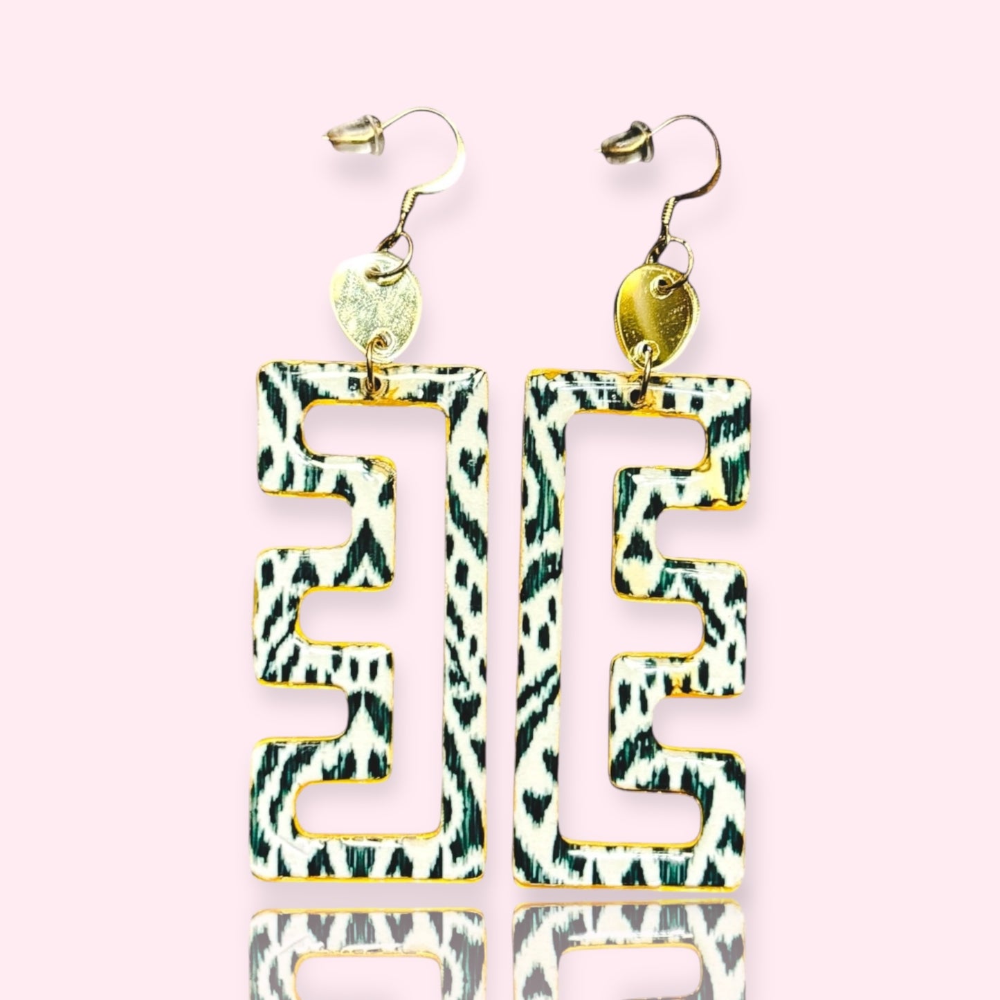 Zebra w/ Gold Acrylic Recycled Chipboard Earrings