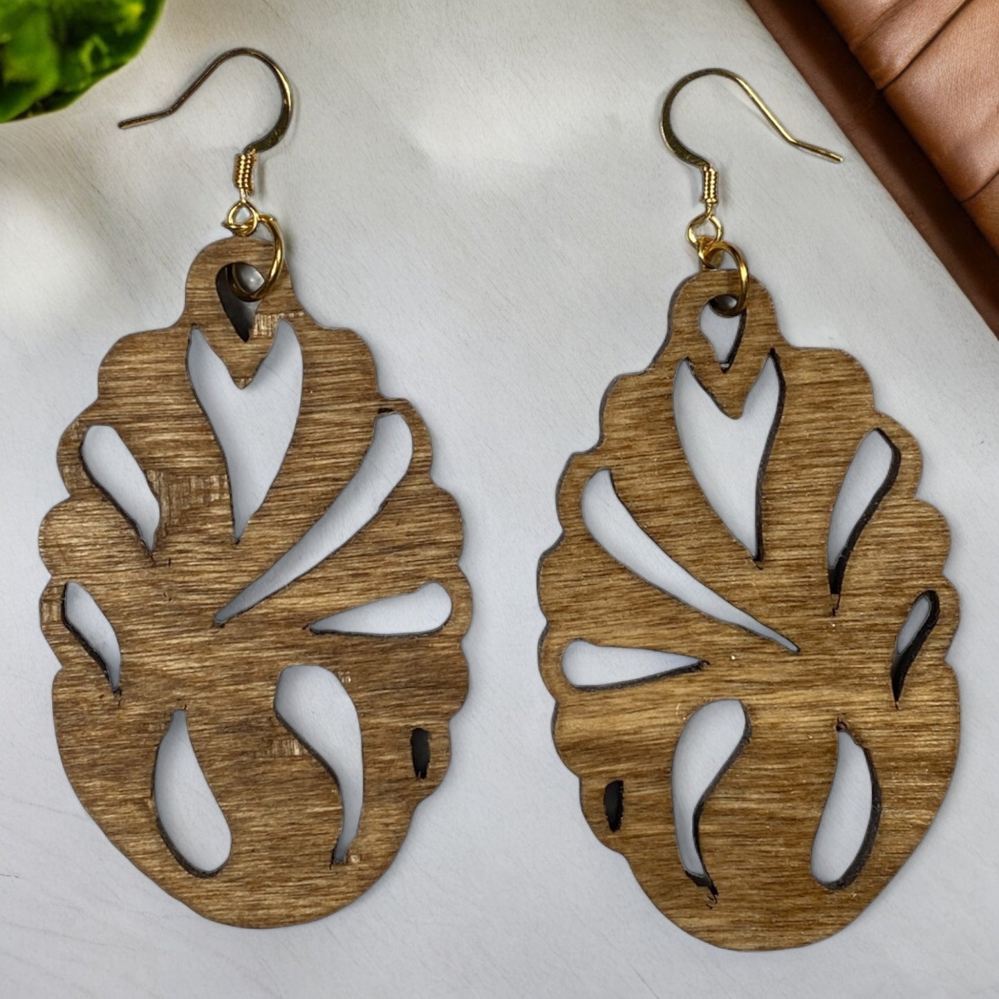 Pecan Stained  Tribal Wood Earring