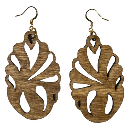 Pecan Stained  Tribal Wood Earring