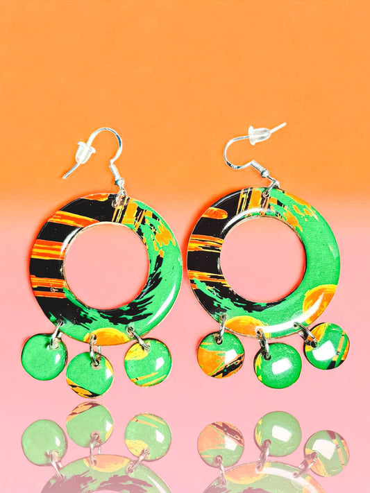 Abstract Orange & Green Open Circle w/Drops