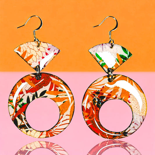 Muted Tropical Pattern Open Circle Earring