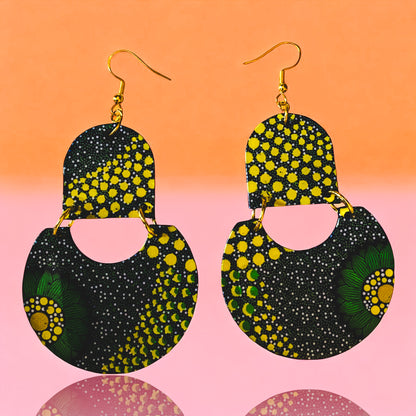 Navy Blue & Yellow Ethnic Pattern Recycled Earrings