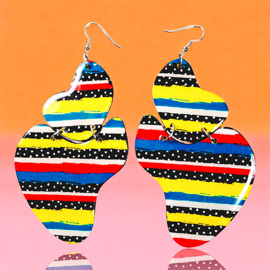 Edgy Strip and Polka Dot Abstract Recycled Earrings