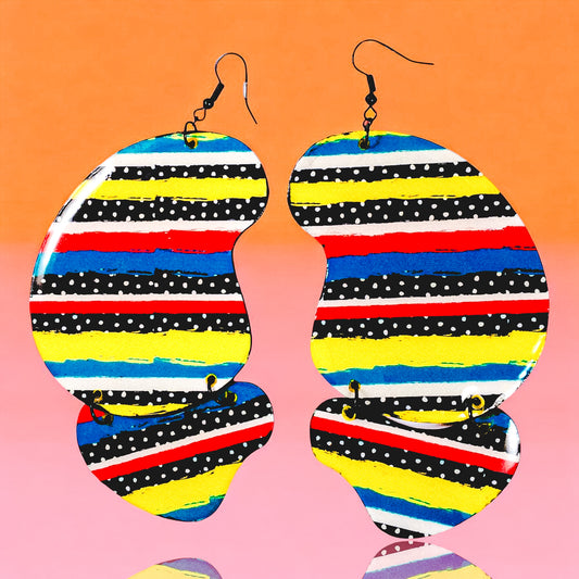 Edgy Strip and Polka Dot Abstract II Recycled Earrings