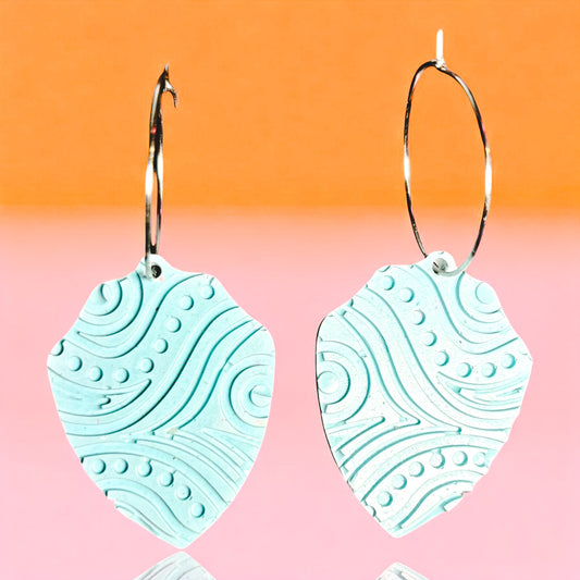 Sky Blue Embossed Shield Inspired Cement Earrings