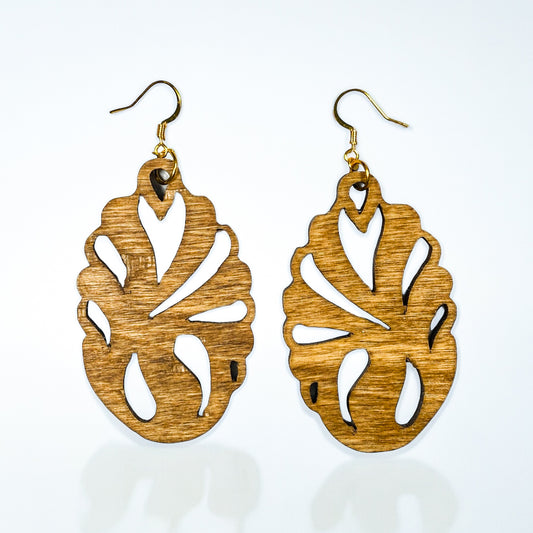 Pecan Stained  Tribal Wood Earring