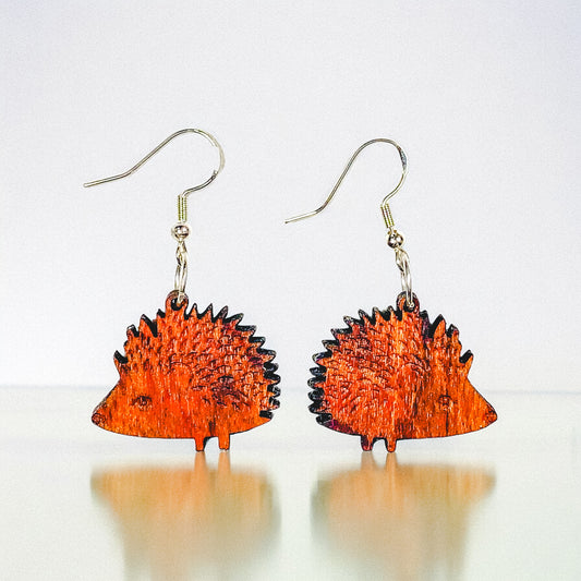 925 Sterling Exotic Bubinga Wood Hedgehog Earrings