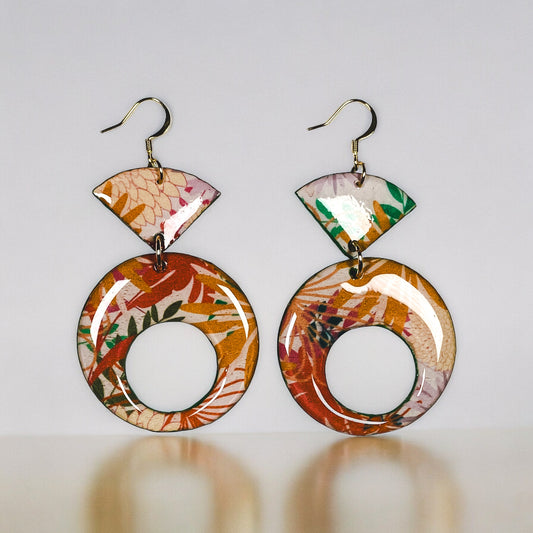Muted Tropical Pattern Open Circle Earring
