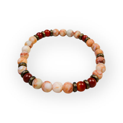 Hand Strung Natural Gemstone Red Jasper & Carnelian Stretch Bracelet