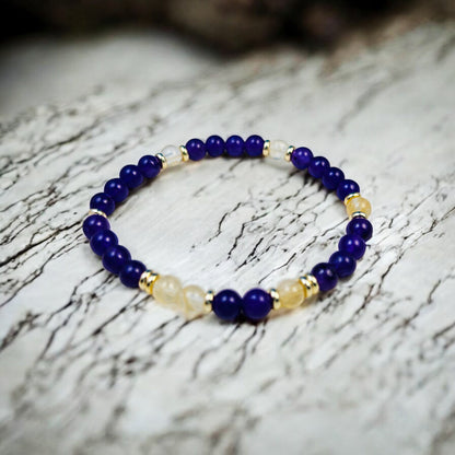 Hand Strung Amethyst & Citrine Natural Stone Stretch Bracelet